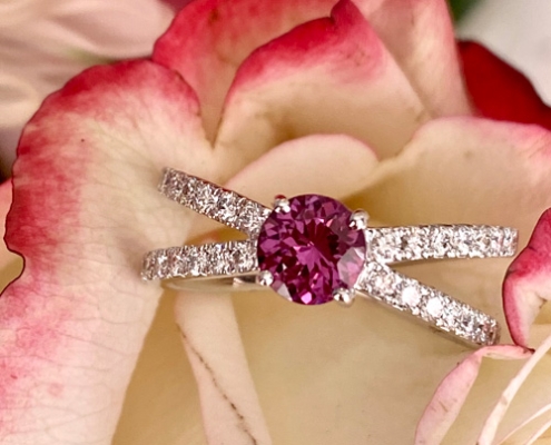 14K White Gold, .79 ct Rhodolite Garnet, .48 ct tw Diamond Ring