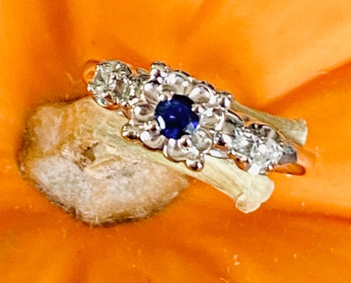 Estate Hand Wrought Platinum Yellow Gold Sapphire Ring