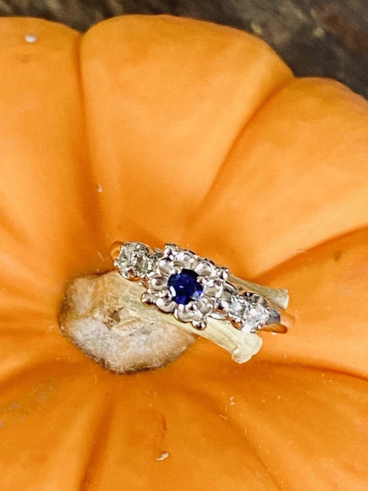 White Gold Blue Sapphire Diamond Ring