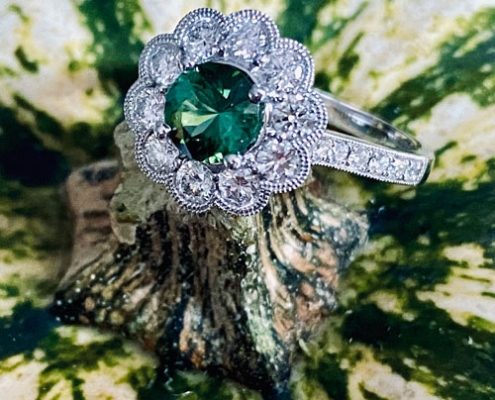 18K White Gold Maine Green Tourmaline Diamond Ring