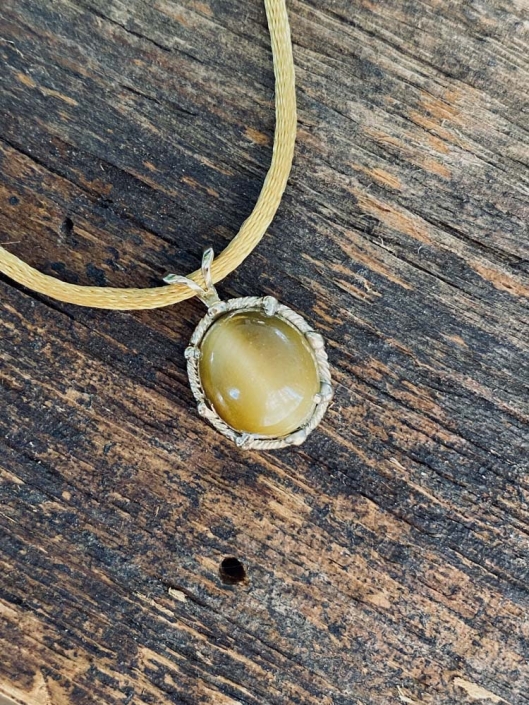 Jewelry by Tim and Friends – 14K Yellow Gold 12x4 Tigers Eye Pendant