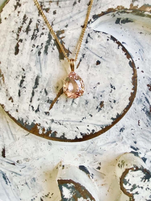 18K Rose Gold, Hand Wrought 19.16 ct Pear Morganite Wheat Chain